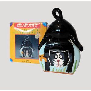Clay Art Cat Fishbowl Salt Pepper Shakers Collectible Vintage 1997 Ceramic